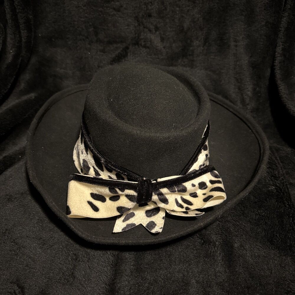 100% Wool Hat Leopard Print Ribbon Bow Wide Fascinator Melbourne Cup Races